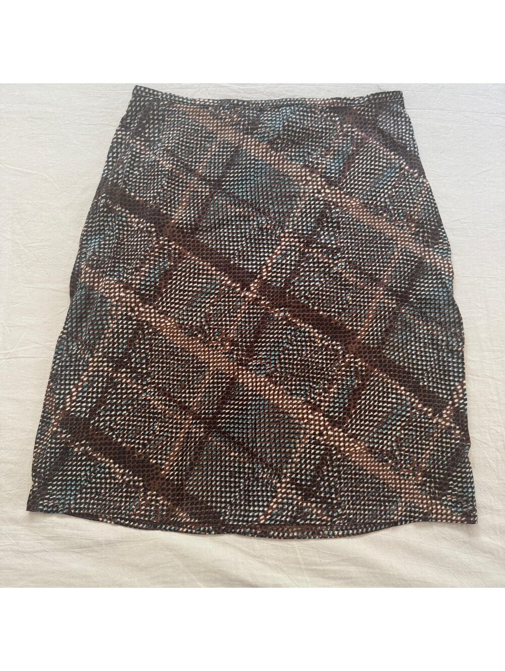 Old Navy Italian Rayon Skirt 6 Brown Snakeskin Reptile Midi Y2K Fall Vtg 2001